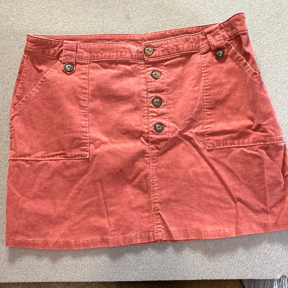 Corduroy mini skirt.